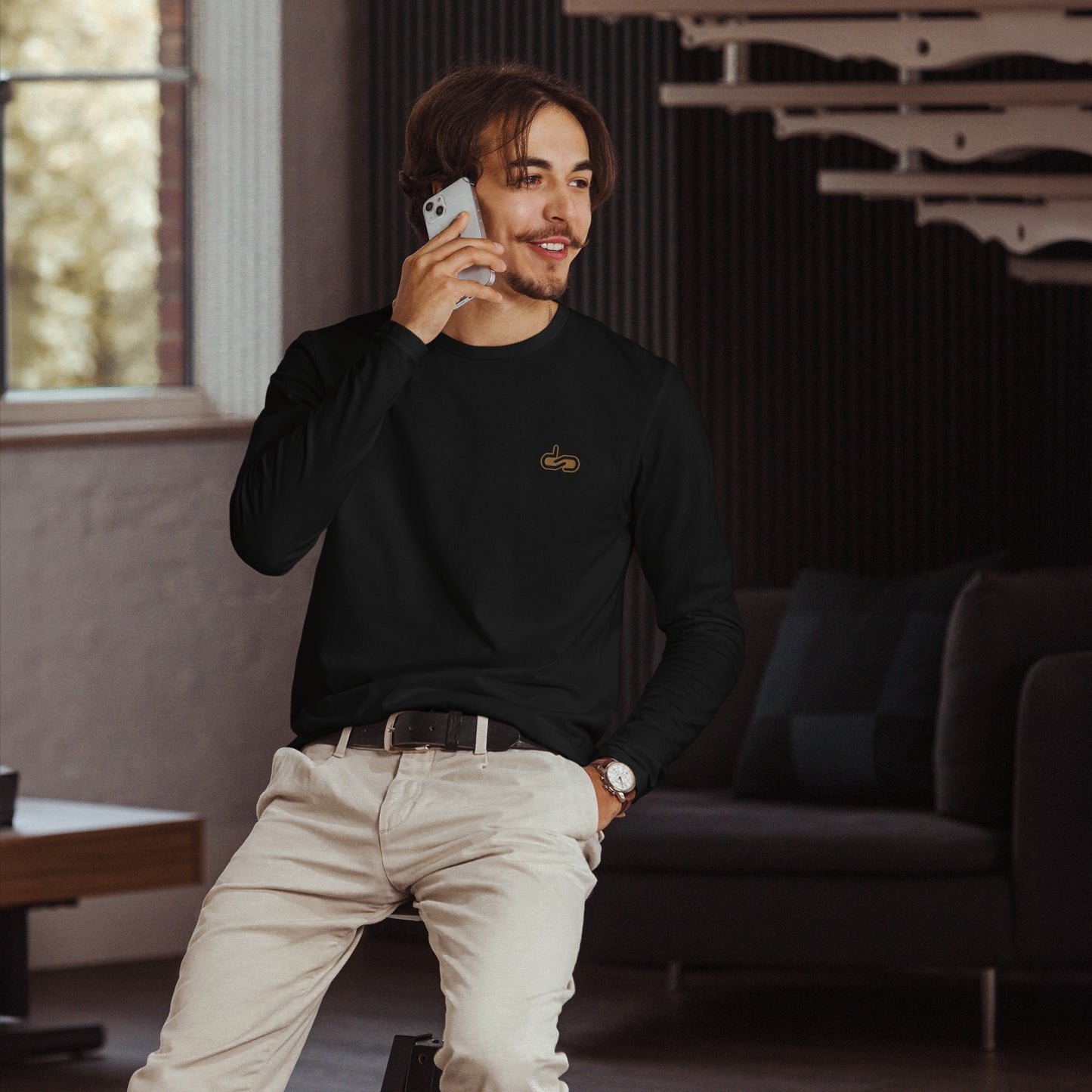 DS // Men's Embroidered Long Sleeve Fitted Crew T-shirt