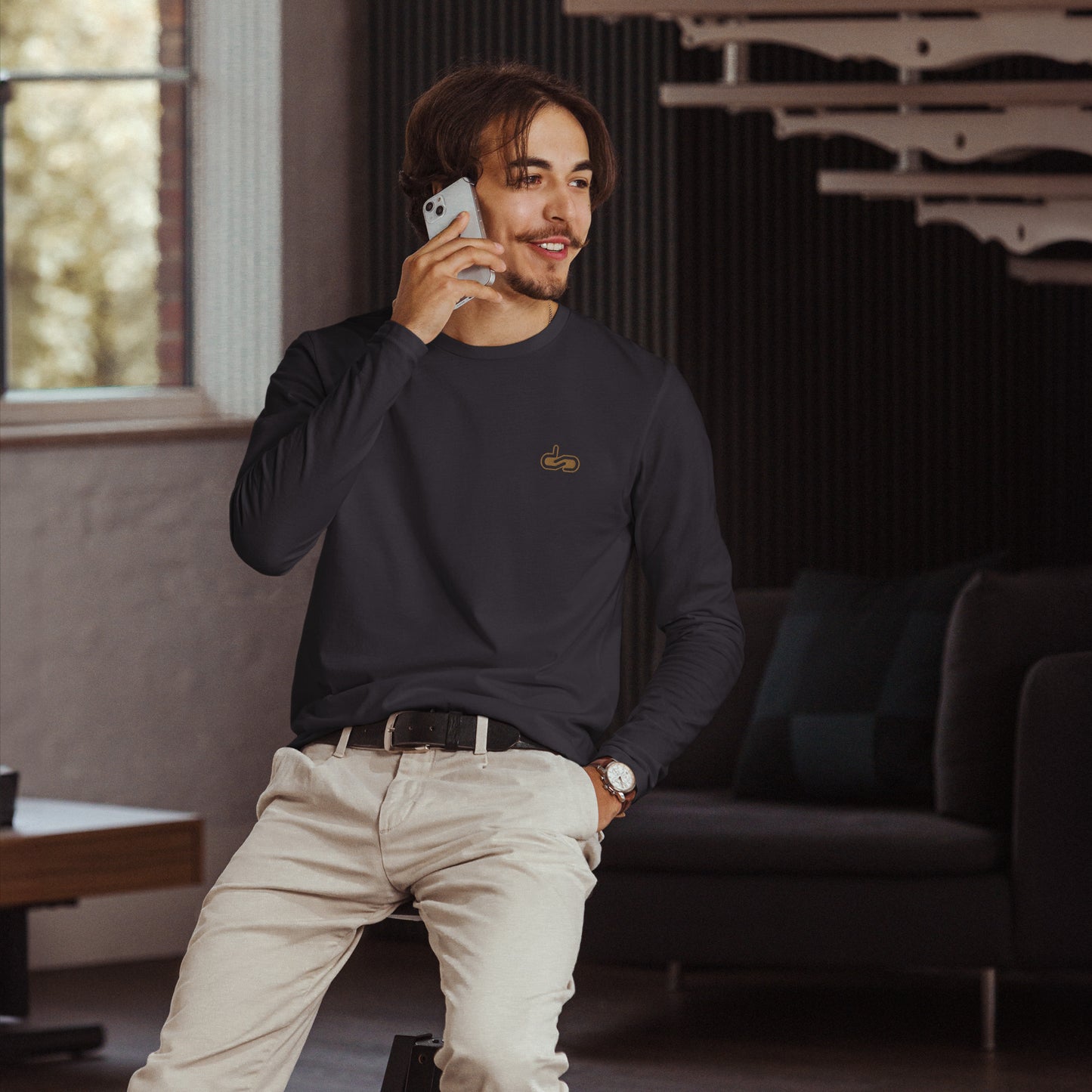 DS // Men's Embroidered Long Sleeve Fitted Crew T-shirt